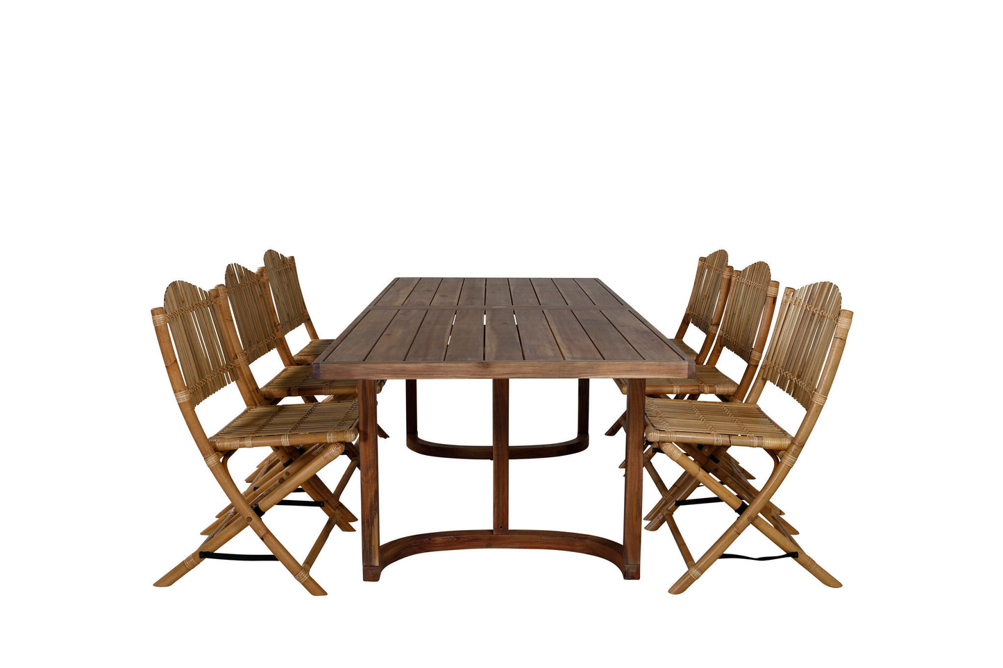 Erica Spisebord akacie stålbørstet 214*100+Cane Foldbar - Spisebordsstol, - Bambus / Grå hynde