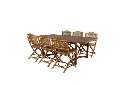 Erica Spisebord akacie stålbørstet 214*100+Cane Foldbar - Spisebordsstol, - Bambus / Grå hynde