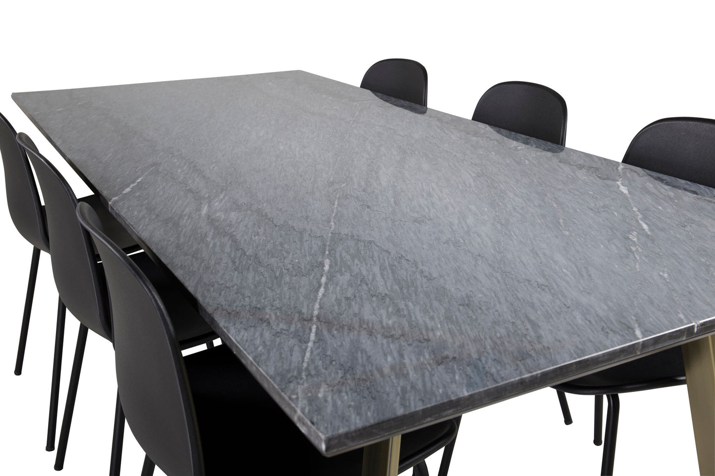 Estelle - Spisebord, 200*90*H76 - Grå / Messing+Arctic Spisebordsstol - Sorte ben - Sort Plast