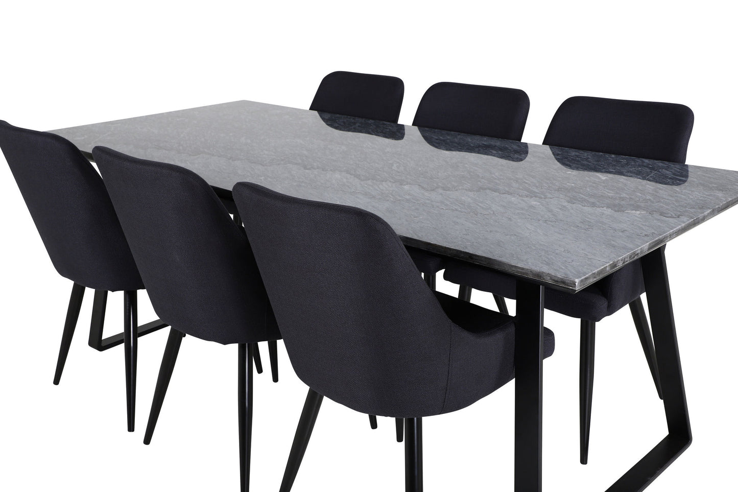 Estelle - Spisebord, 200*90*H76 - Sort+ Plaza Spisebordsstol - Sorte ben - Sort Stof