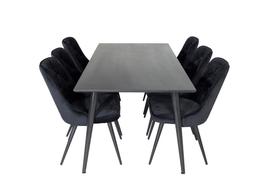 Dipp - Spisebord, 180*90cm - Sort finér / helt sorte ben + velour Deluxe Spisebordsstol - Sort