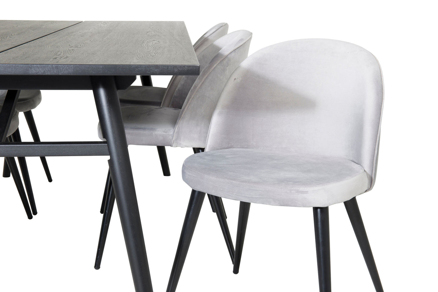 Sleek - Bord med forlængelse Sort Børstet - 195*95+ velour Spisebordsstol - Lysegrå / Sort