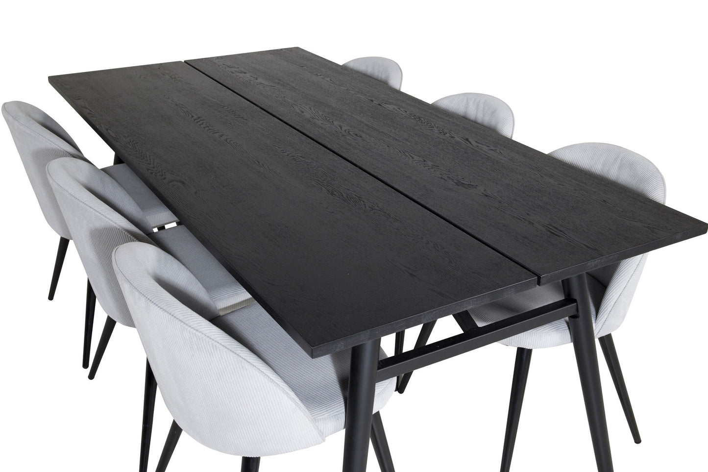 Sleek - Bord med forlængelse Sort Børstet - 195*95+ velour Spisebordsstol Corduroy - Lysegrå / Sort