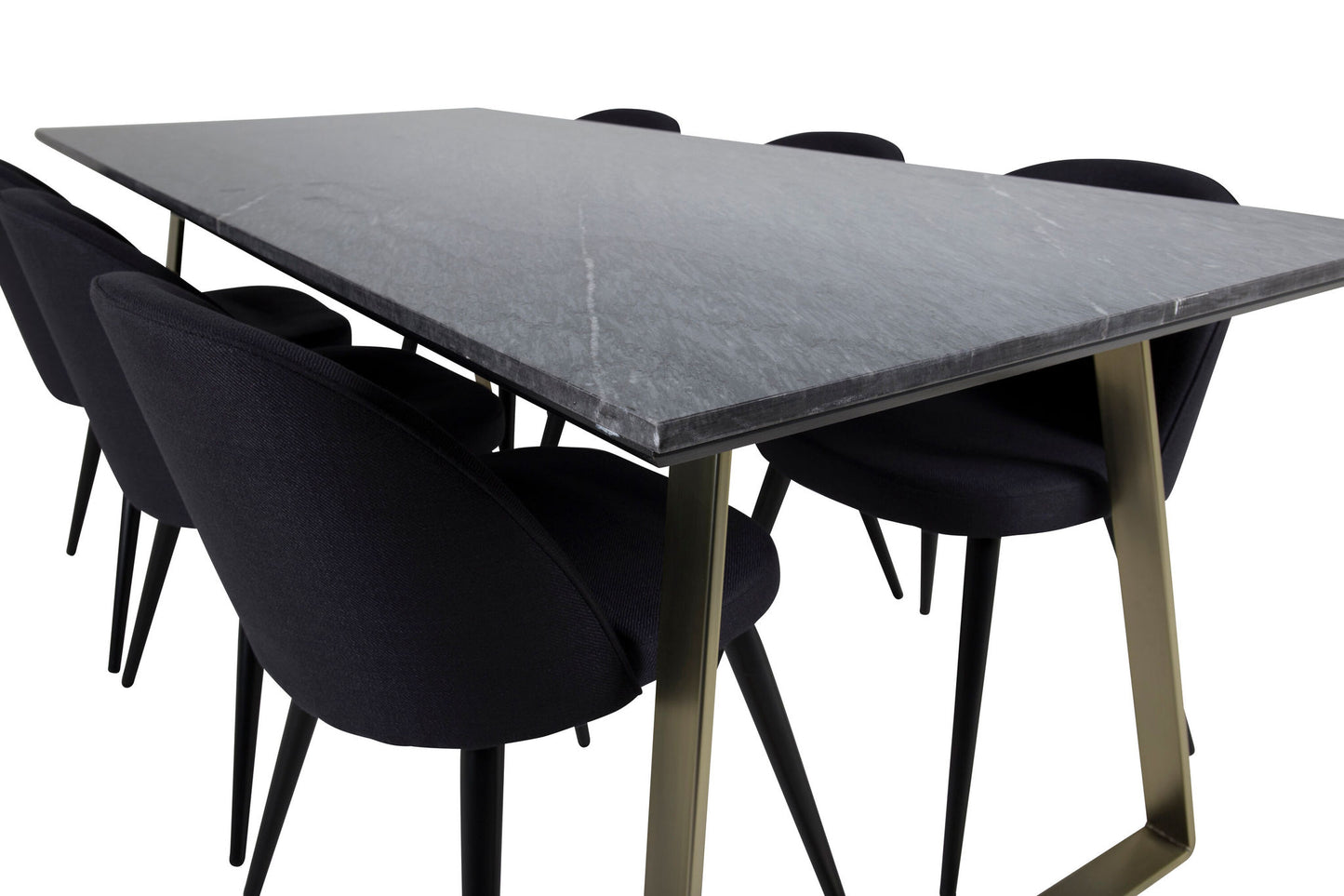 Estelle - Spisebord, 200*90*H76 - Grå / Messing+ velour Stol - Sorte ben- Sort Stof