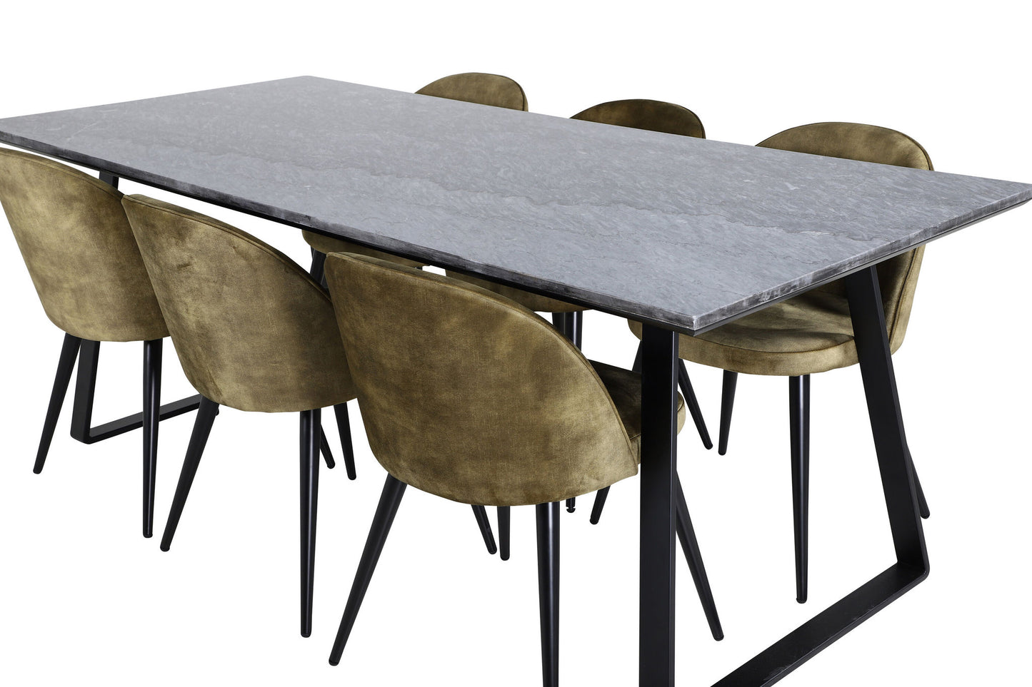 Estelle - Spisebord, 200*90*H76 - Sort+ velour stol - Sorte ben - Dusty Grøn velour