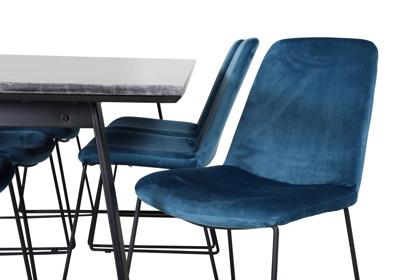 Estelle - Spisebord, 200*90*H76 - Sort+ Muce Spisebordsstol - Sorte ben - Blå velour
