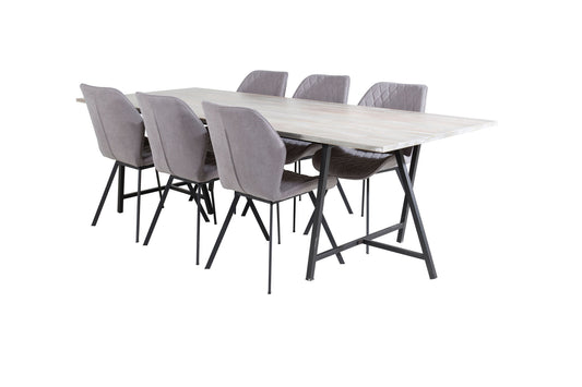 Jepara - Spisebord, 250*100*H76 - Grå /Sort+Gemma Spisebordsstol - Sorte ben - Gråt stof
