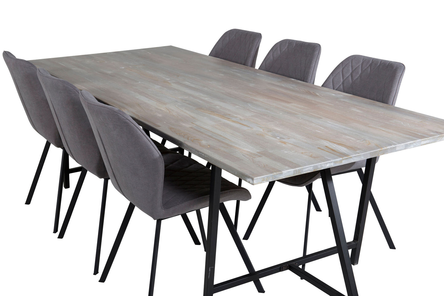 Jepara - Spisebord, 250*100*H76 - Grå /Sort+Gemma Spisebordsstol - Sorte ben - Gråt stof