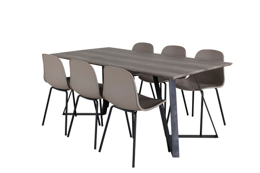 Maria - Spisebord, 180*90*H75 - Grå / Sort+Arctic Spisebordsstol - Sorte ben - Khaki Plast