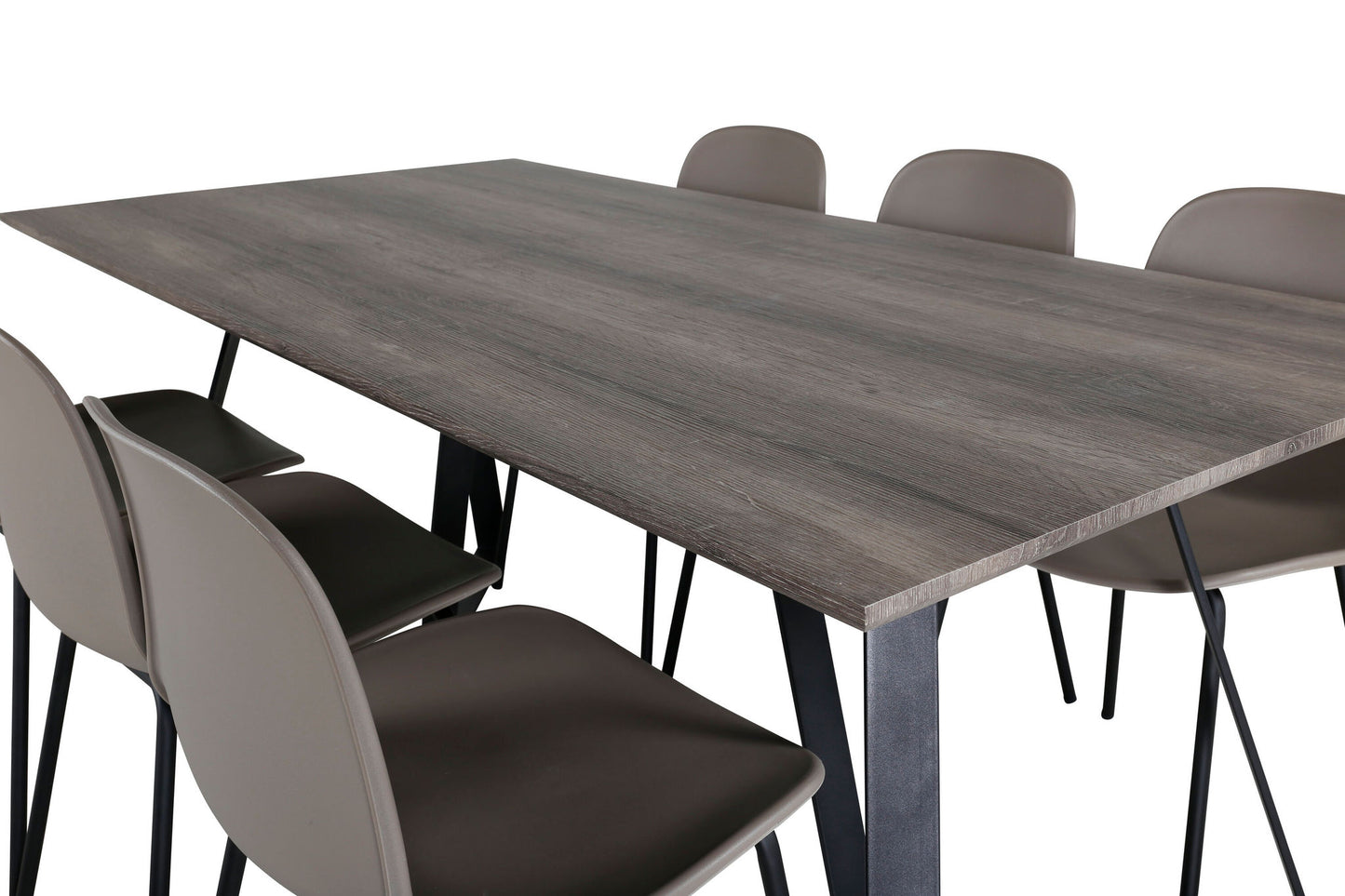 Maria - Spisebord, 180*90*H75 - Grå / Sort+Arctic Spisebordsstol - Sorte ben - Khaki Plast