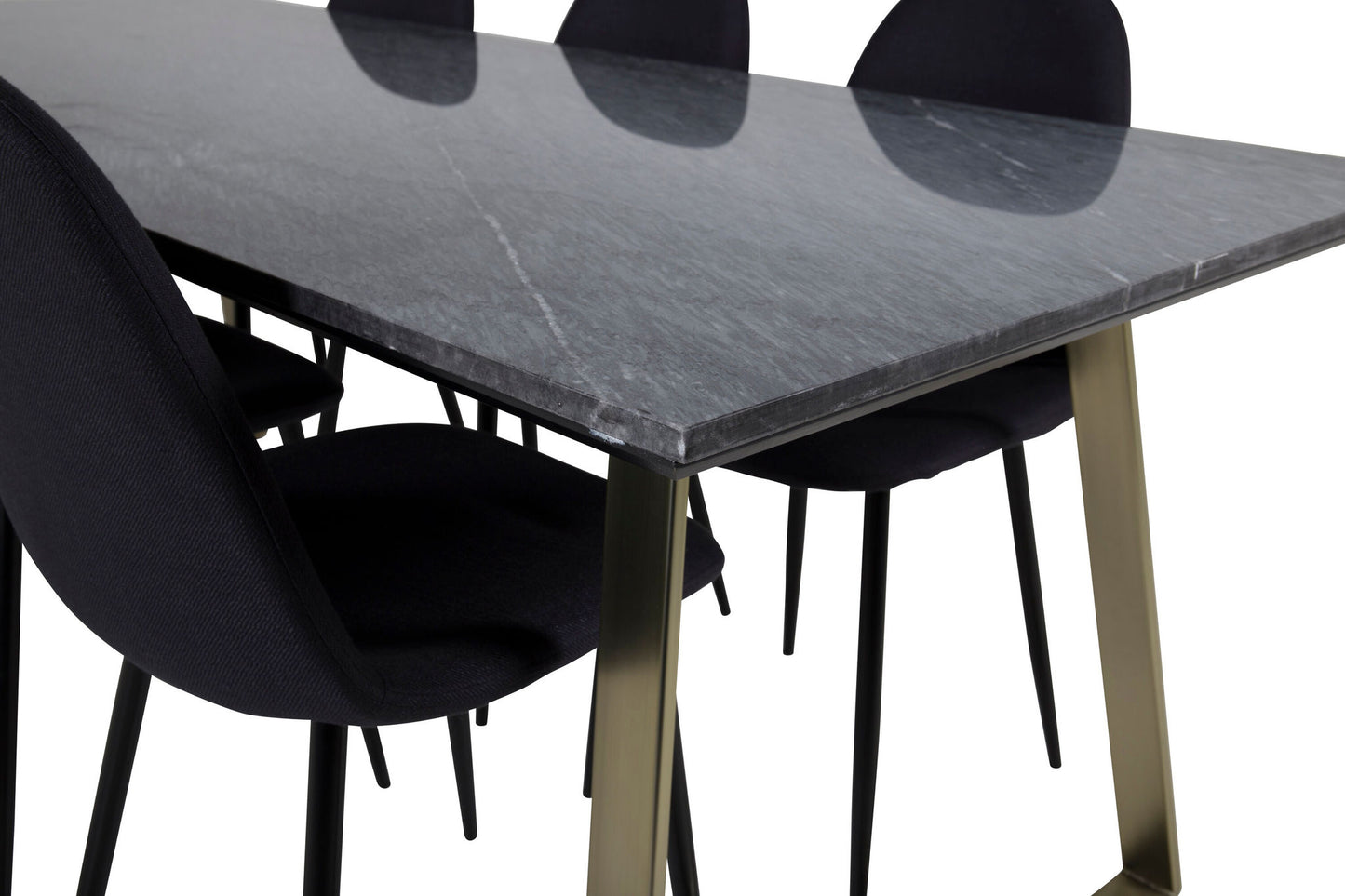 Estelle - Spisebord, 200*90*H76 - Grå / Messing+ Polar Spisebordsstol - Sorte ben - Sort Stof