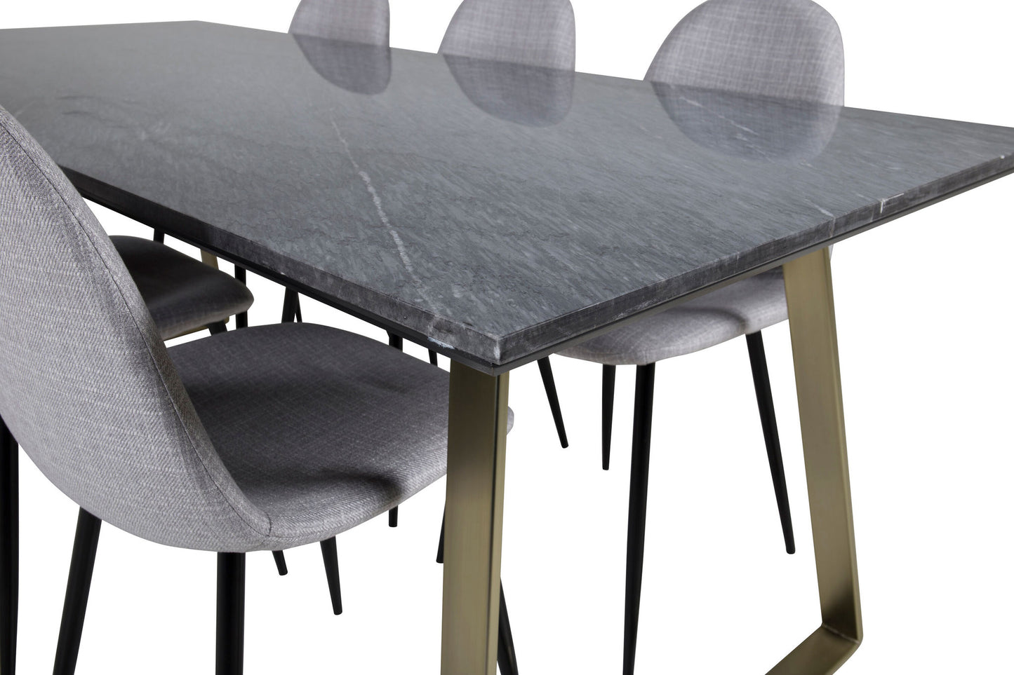 Estelle - Spisebord, 200*90*H76 - Grå / Messing+ Polar Spisebordsstol - Sorte ben - Lysegråt stof