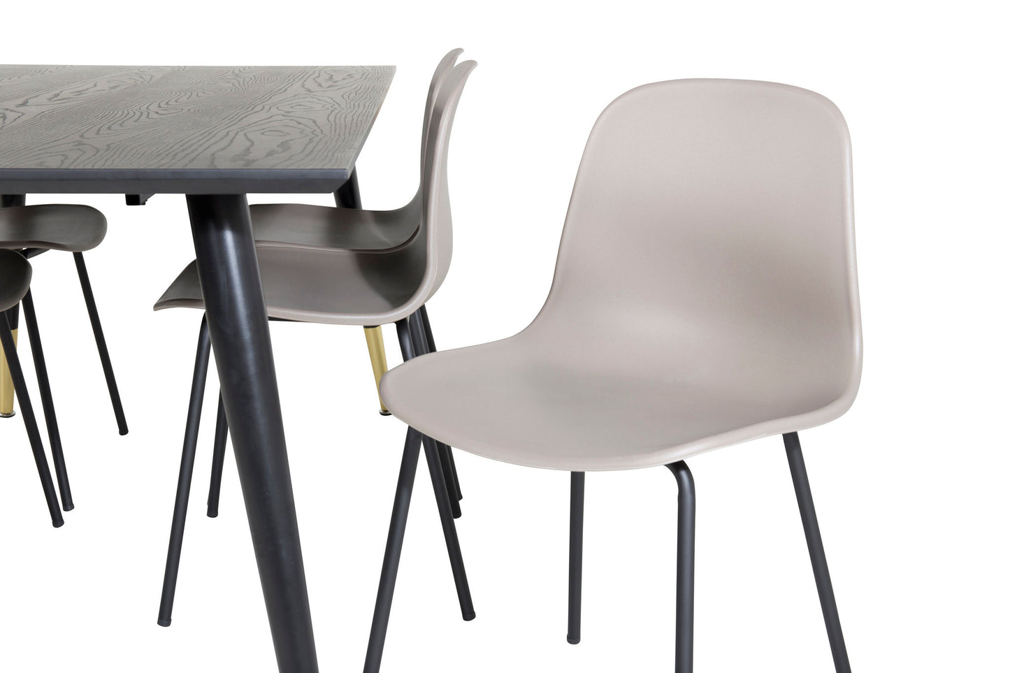Dipp - Spisebord, 180*90cm - Sort Messing+Arctic Spisebordsstol - Sorte ben - Khaki Plast