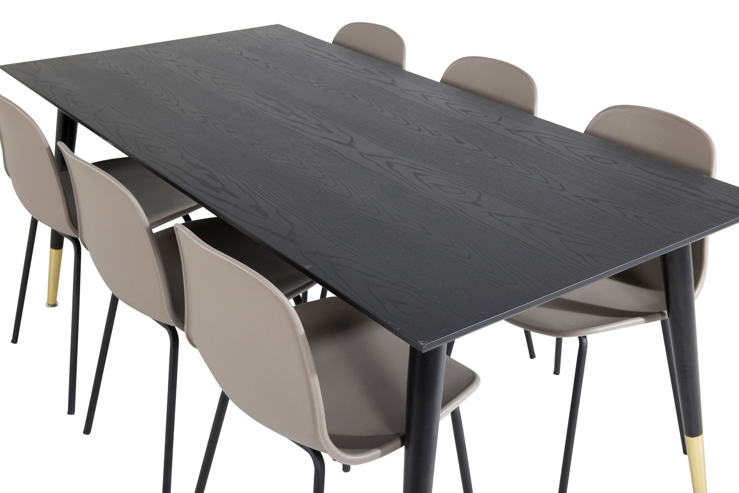Dipp - Spisebord, 180*90cm - Sort Messing+Arctic Spisebordsstol - Sorte ben - Khaki Plast