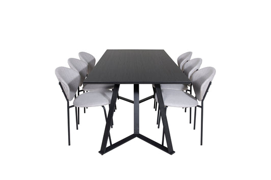 Maria - Spisebord, Sort top / Sorte ben +Vault Spisebordsstol - Sorte ben - Gråt stof