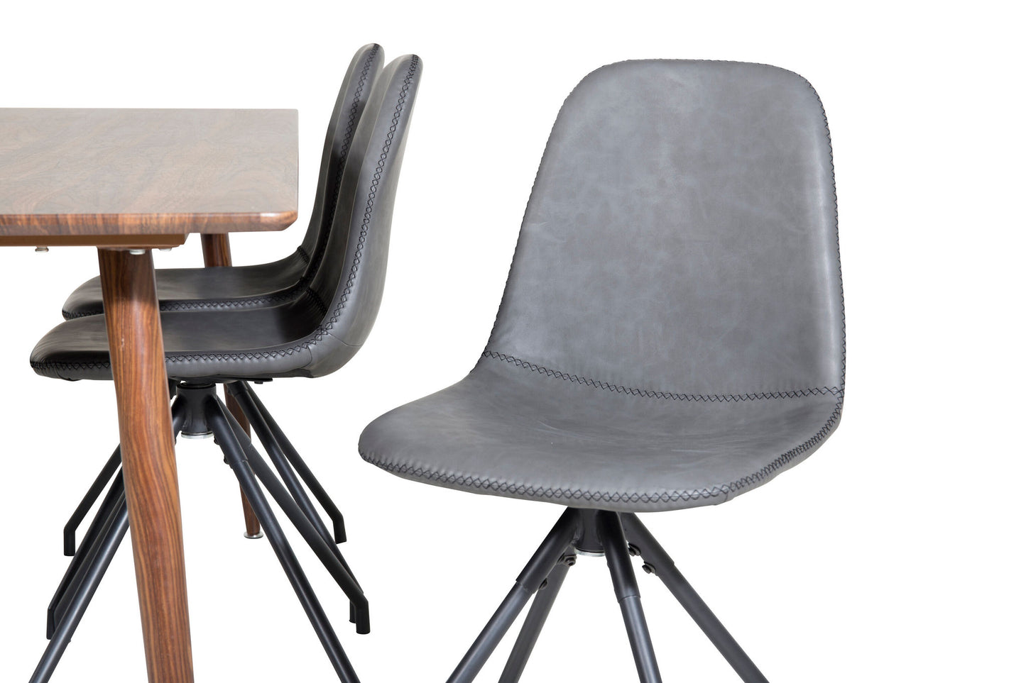 Polar - Spisebord, 180 cm - Valnød top - Valnød ben+ Polar Spisebordsstol med Spin funktion - sort ben - Sort PU - Sort syninger