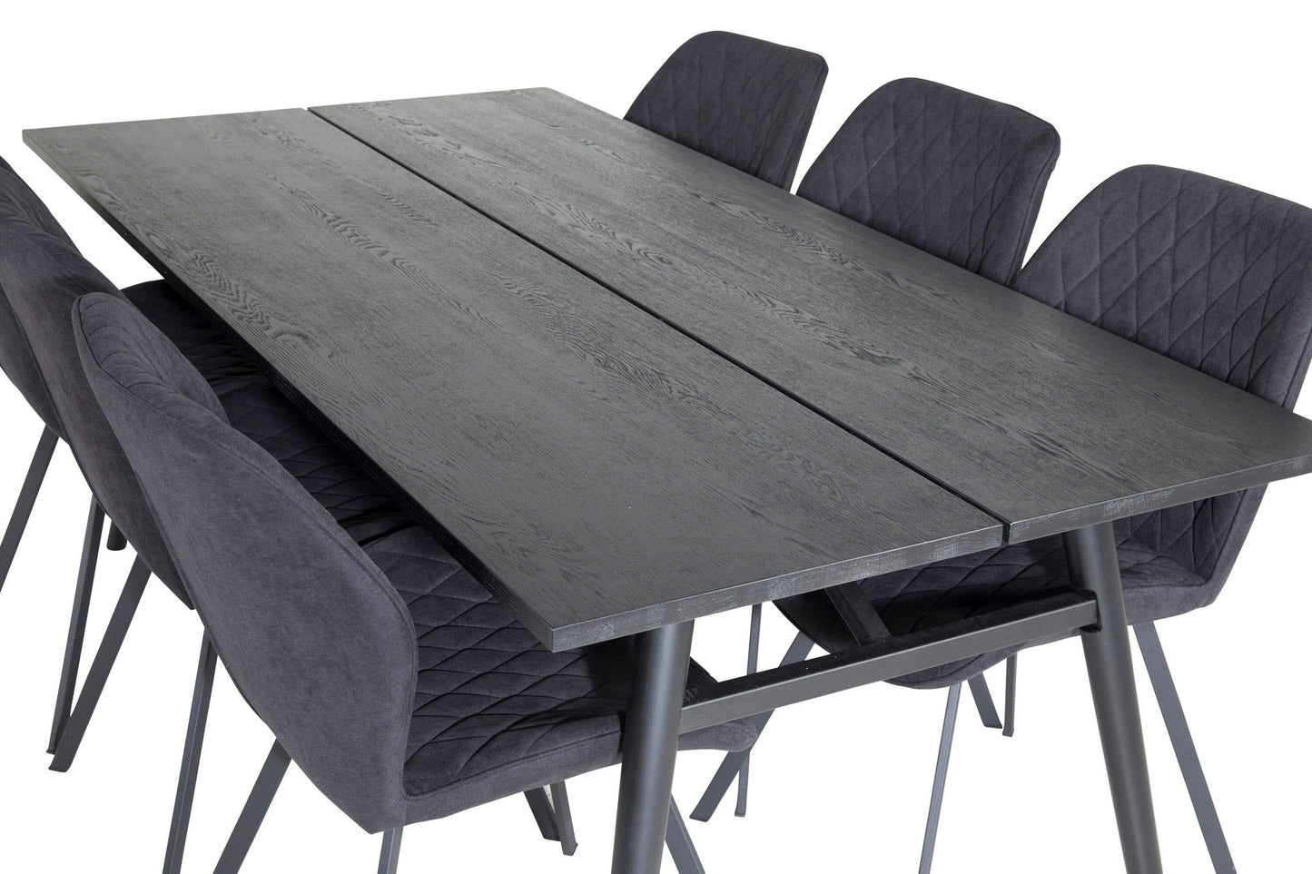 Sleek - Bord med forlængelse Sort Børstet - 195*95+Gemma Spisebordsstol - Sorte ben - Sort Stof