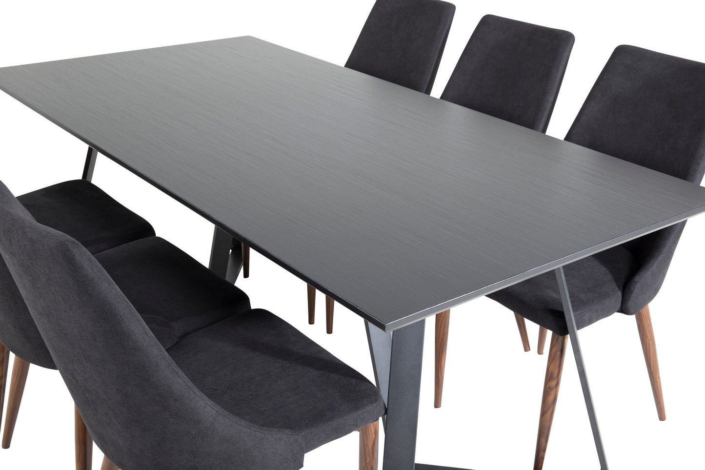 Maria - Spisebord, Sort top / Sorte ben +Leone Spisebordsstol - Valnød ben - Sort Stof