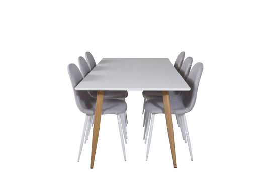 Polar - Spisebord, 180*90*H75 - Hvid / Eg+ Polar Spisebordsstol - Hvide ben - Lysegråt stof