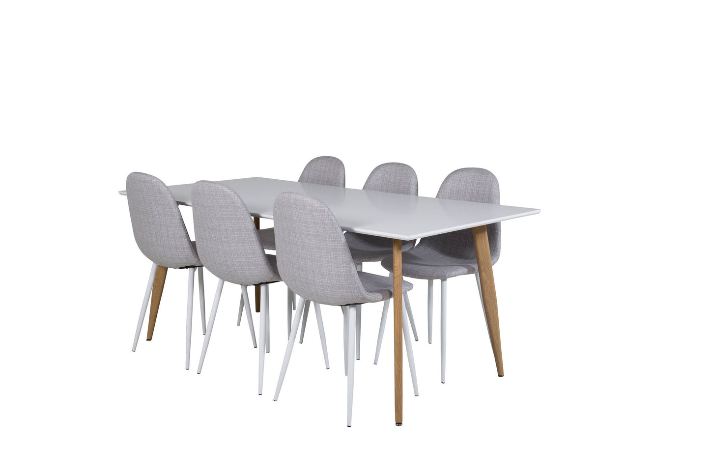 Polar - Spisebord, 180*90*H75 - Hvid / Eg+ Polar Spisebordsstol - Hvide ben - Lysegråt stof
