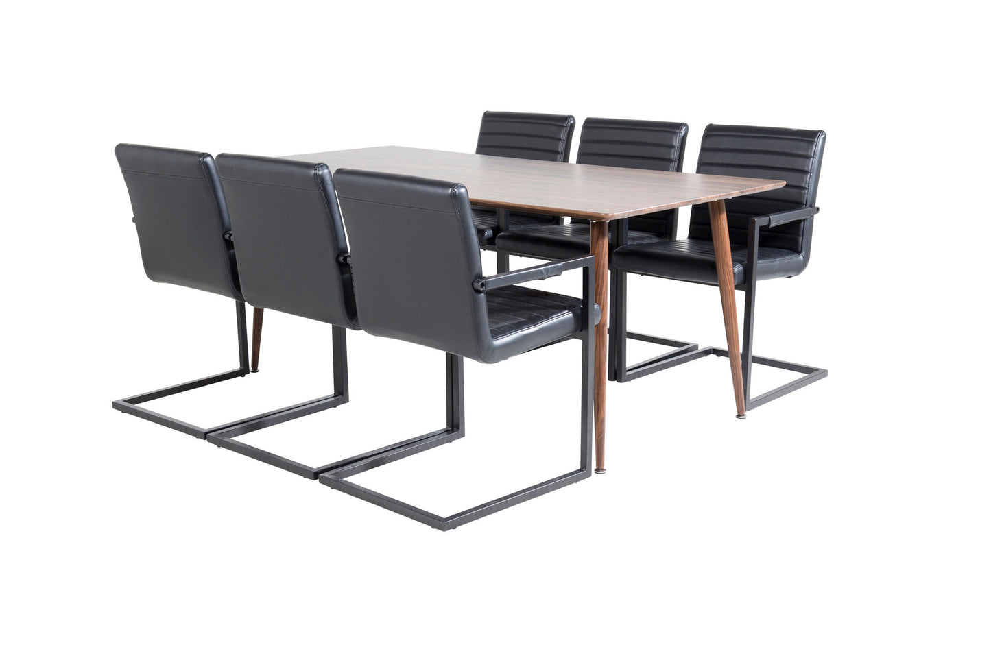 Polar - Spisebord, 180 cm - Valnød top - Valnød ben+Art Stol m. armlæn - Sort