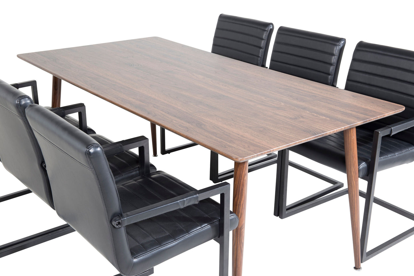 Polar - Spisebord, 180 cm - Valnød top - Valnød ben+Art Stol m. armlæn - Sort