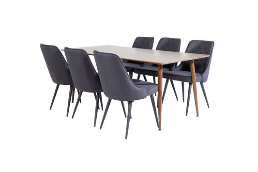 Polar - Spisebord, 180 cm - Valnød top - Valnød ben+ velour Deluxe Spisebordsstol - Sorte ben - Sort Stof