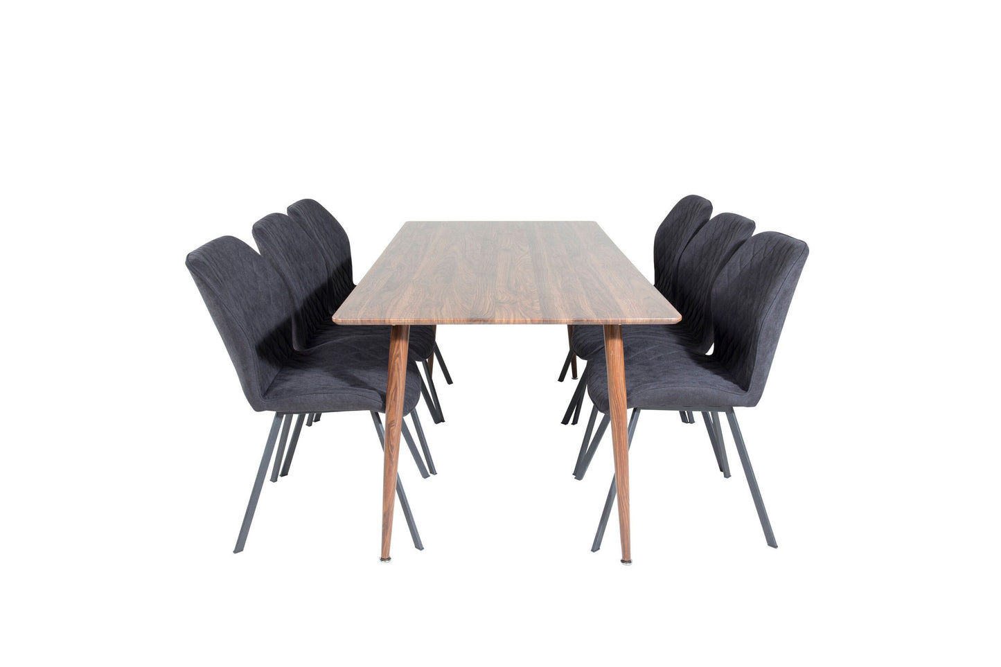 Polar - Spisebord, 180 cm - Valnød top - Valnød ben+Gemma Spisebordsstol - Sorte ben - Sort Stof