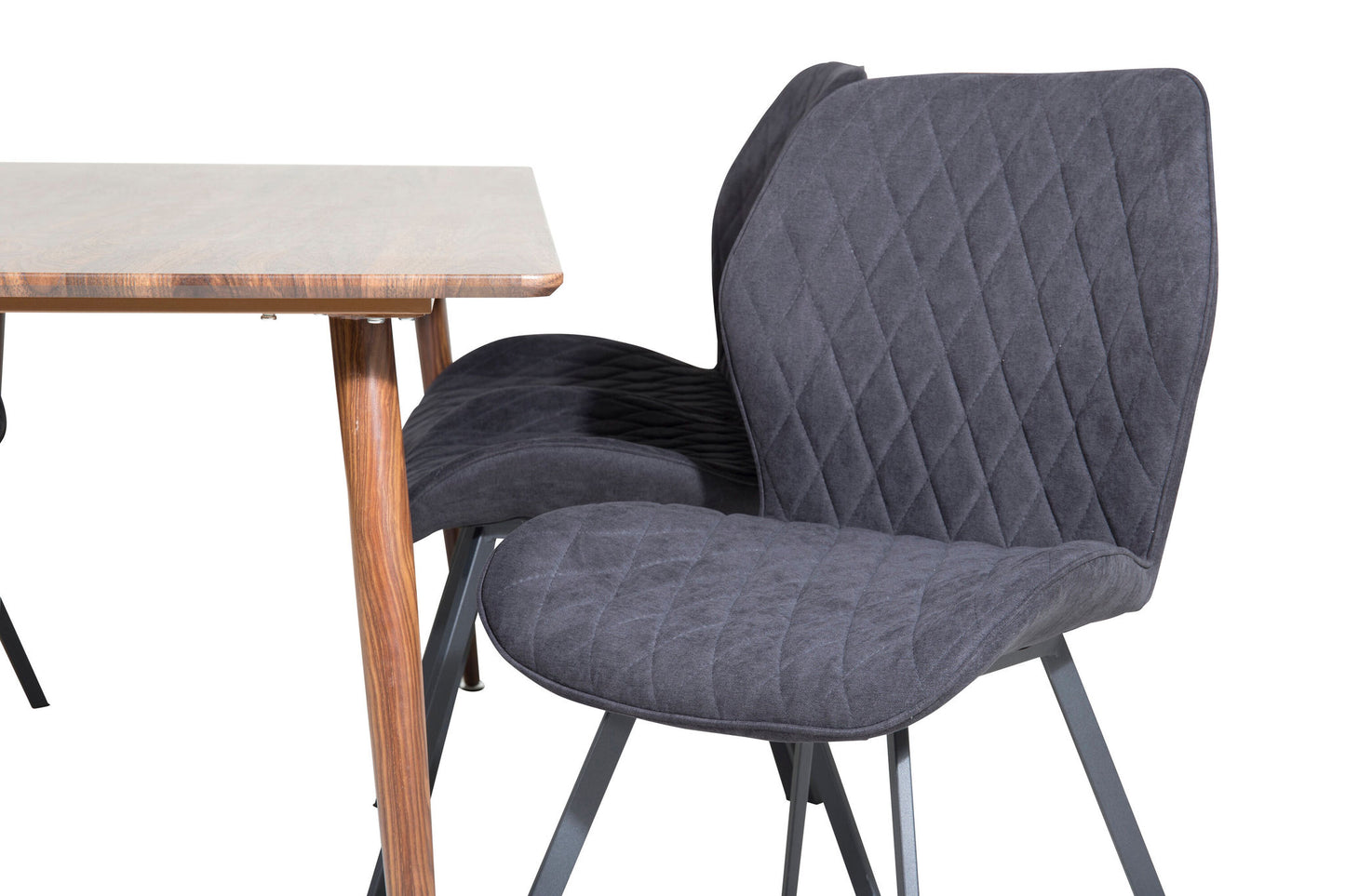 Polar - Spisebord, 180 cm - Valnød top - Valnød ben+Gemma Spisebordsstol - Sorte ben - Sort Stof