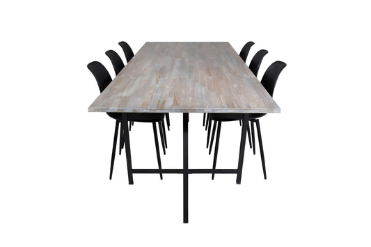 Jepara - Spisebord, 250*100*H76 - Grå /Sort+ Polar Plast Spisebordsstol - Sorte ben / Sort Plast