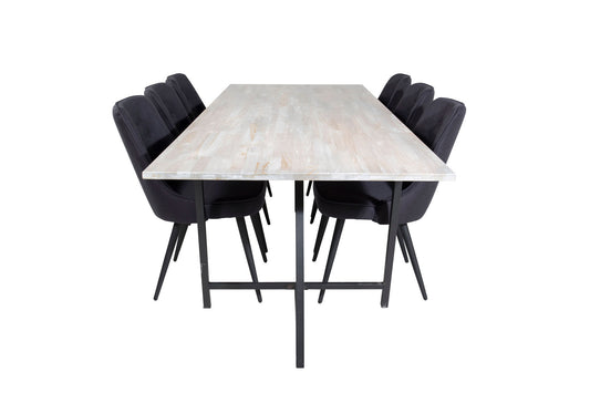 Jepara - Spisebord, 250*100*H76 - Grå /Sort+ velour Deluxe Spisebordsstol - Sorte ben - Sort Stof