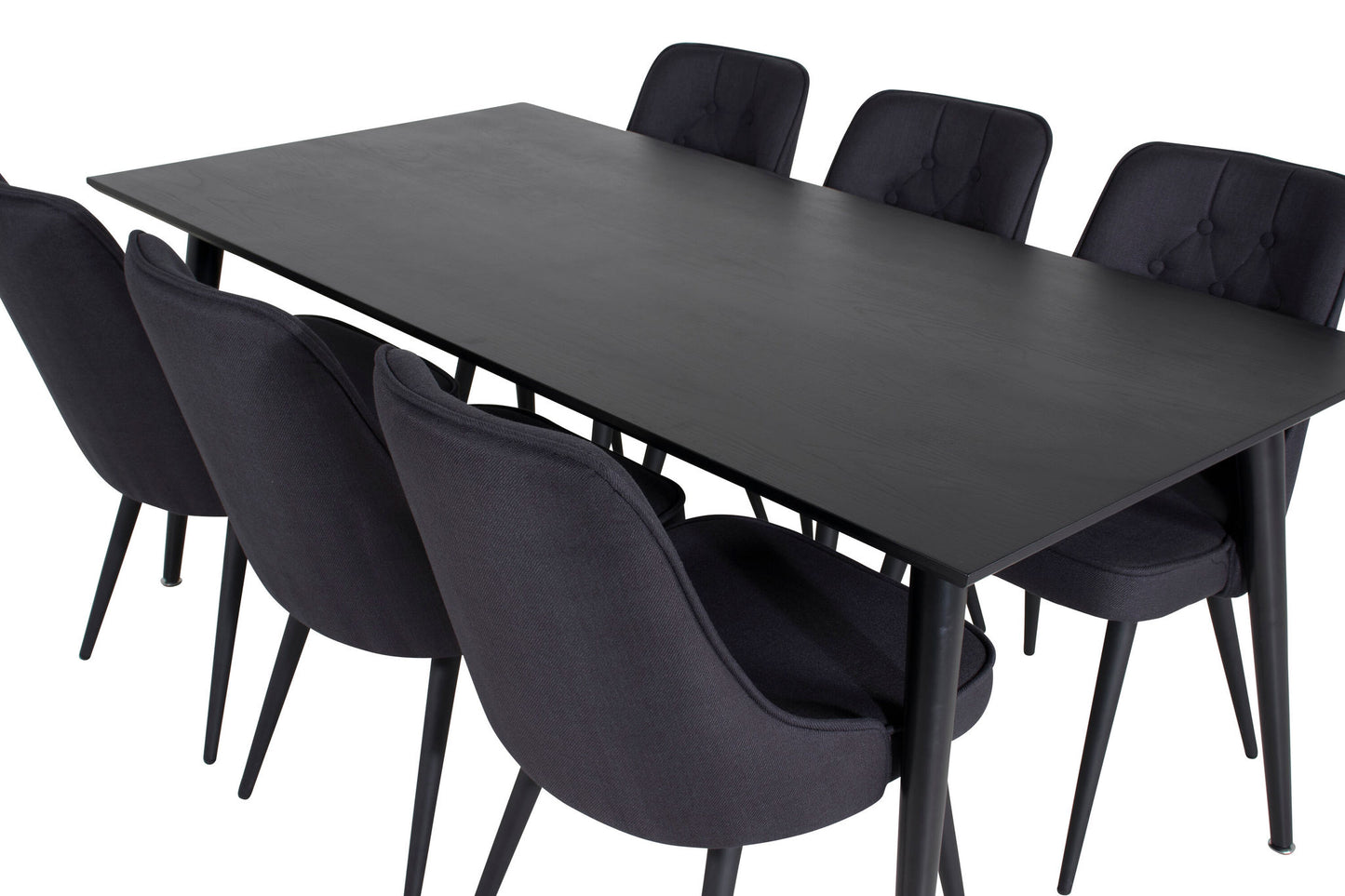 Dipp - Spisebord, 180*90cm - Sort finér / helt sorte ben + velour Deluxe Spisebordsstol - Sorte ben - Sort Stof
