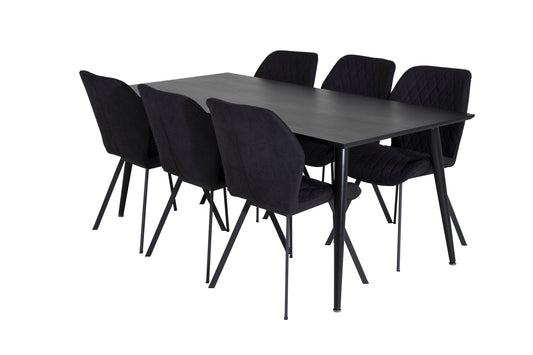 Dipp - Spisebord, 180*90cm - Sort finér / helt sorte ben +Gemma Spisebordsstol - Sorte ben - Sort Stof