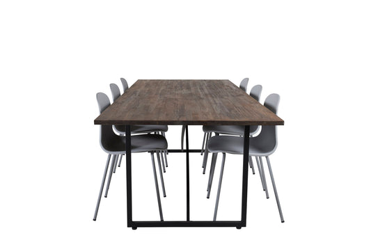 Padang - Spisebord, 250*100*H76 - Mørk Teak / Sort+Arctic Spisebordsstol - Grå ben - Grå Plast