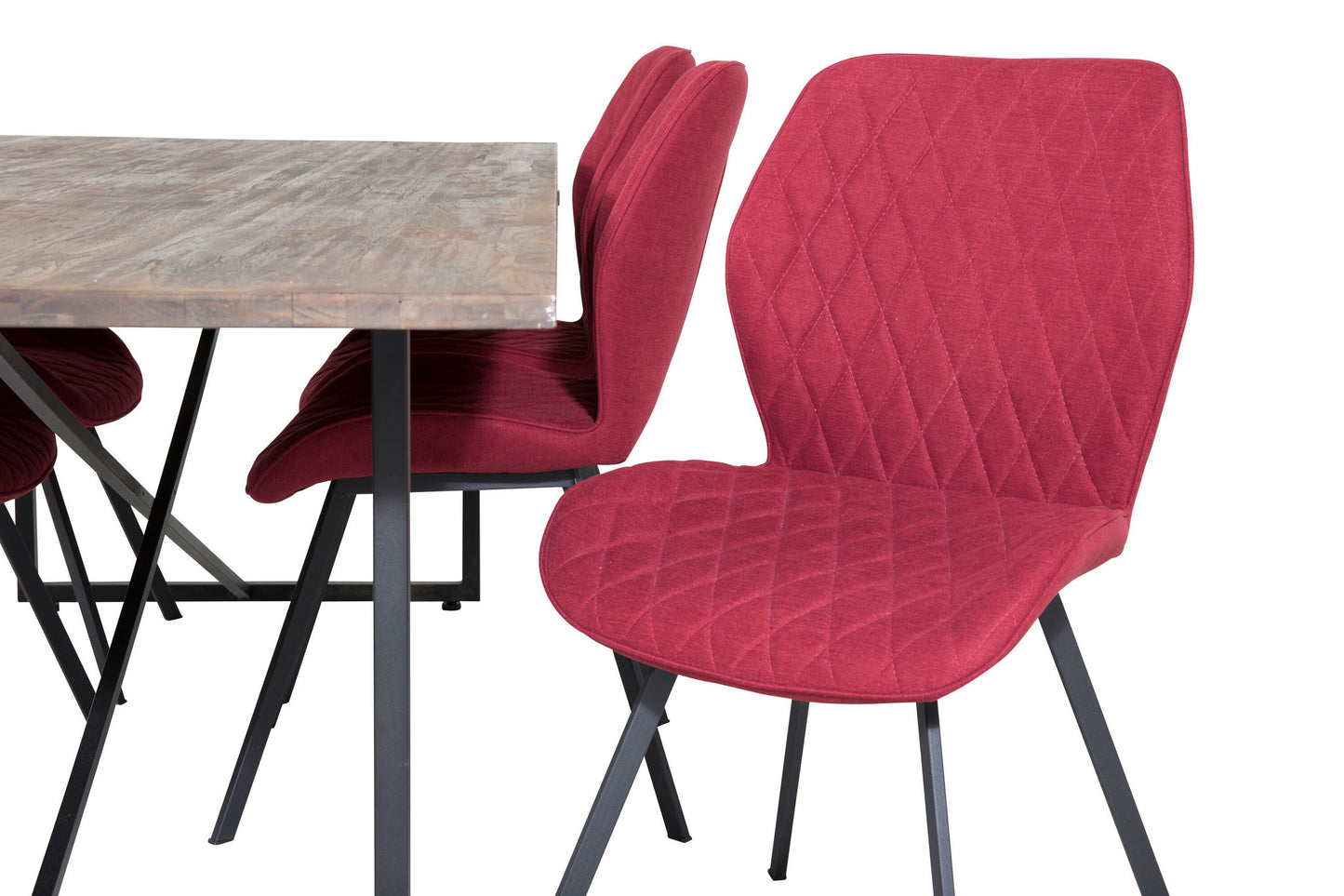 Padang - Spisebord, 250*100*H76 - Mørk Teak / Sort+Gemma Spisebordsstol - Sorte ben - Rødt stof