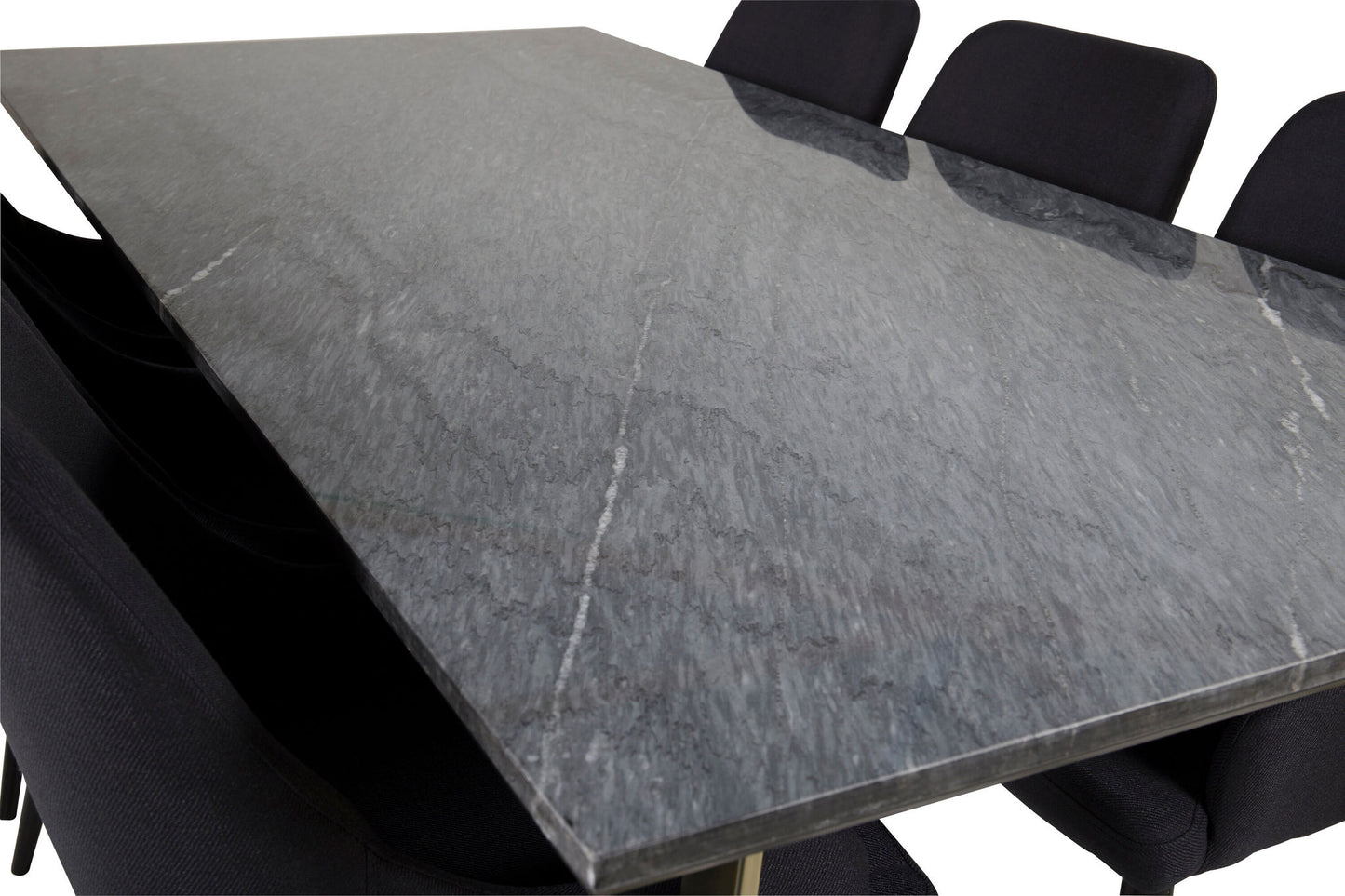 Estelle - Spisebord, 200*90*H76 - Grå / Messing+ Plaza Spisebordsstol - Sorte ben - Sort Stof