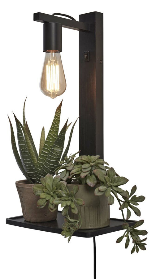 Væglampe Flores bambus h.52cm/hylde 30x18cm. sort