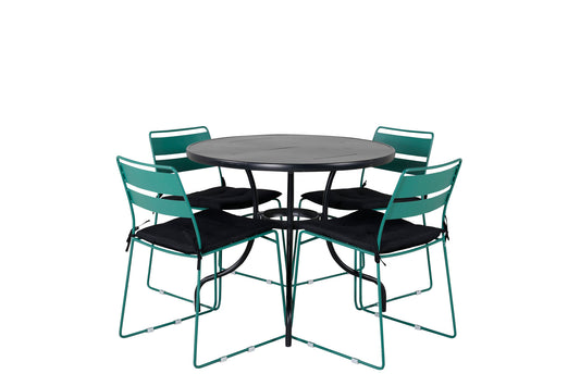 Nicke - Spisebord, Sort Stål - ø90cm+Lia Spisebordsstol - Grøn