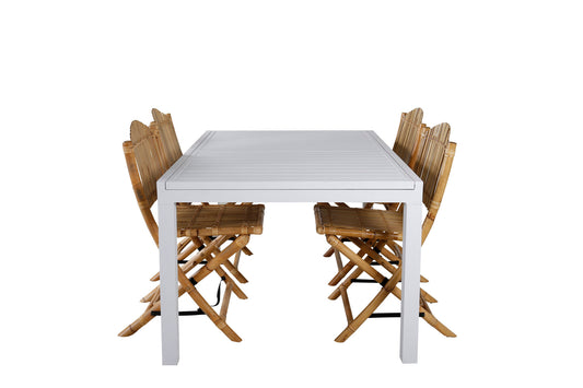 Marbella Bord 160/240 - Hvid/Hvid+Cane Foldbar - Spisebordsstol, - Bambus / Grå hynde