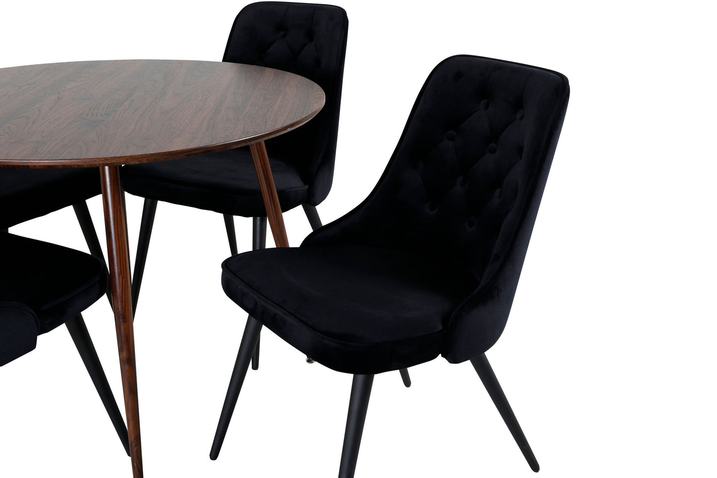 Plaza Rundt bord 100 cm - Valnød top - Valnød ben+ velour Deluxe Spisebordsstol