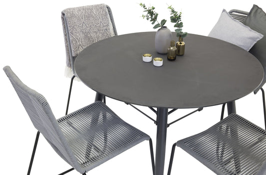 Santorini Spisebord ø 100 - sort alu / grå glas+Lidos Spisebordsstol - Sort / grå