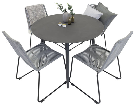 Santorini Spisebord ø 100 - sort alu / grå glas+Lidos Spisebordsstol - Sort / grå