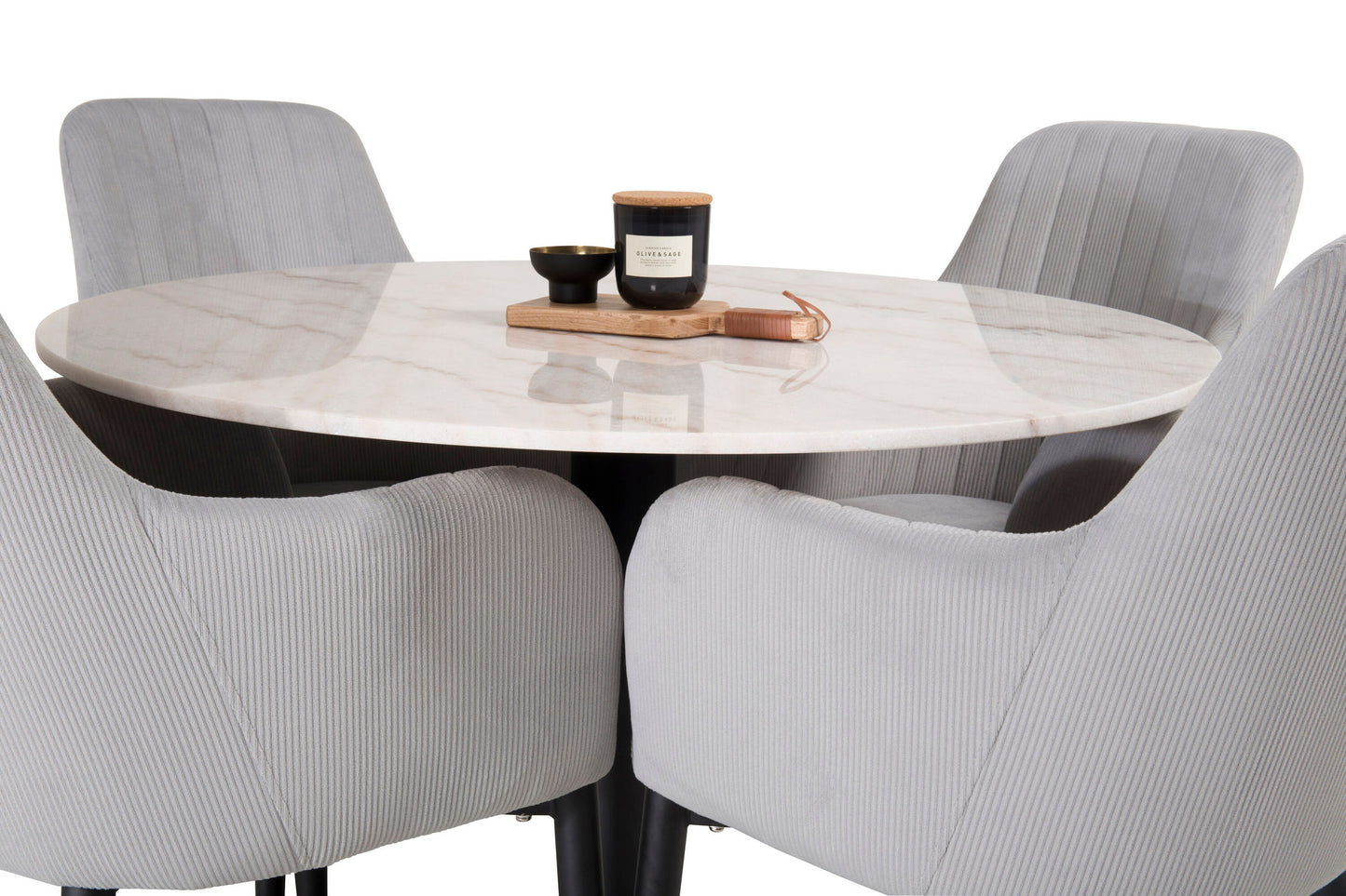 Estelle rundt Spisebord - Sort / Hvid marmor - ø106*H75Comfort Spisebordsstol - Sort