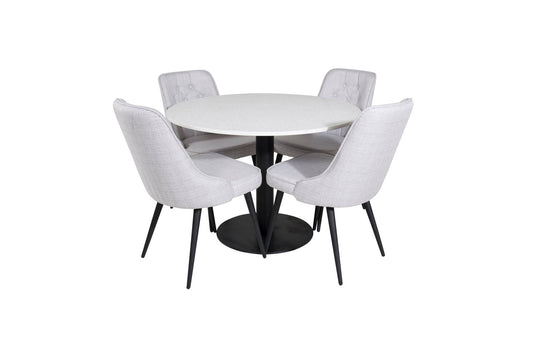 Razzia - Spisebord, 106cm - Hvid Terazzo / Sort - velour Deluxe Spisebordsstol - Sorte ben - Lysegråt stof 4