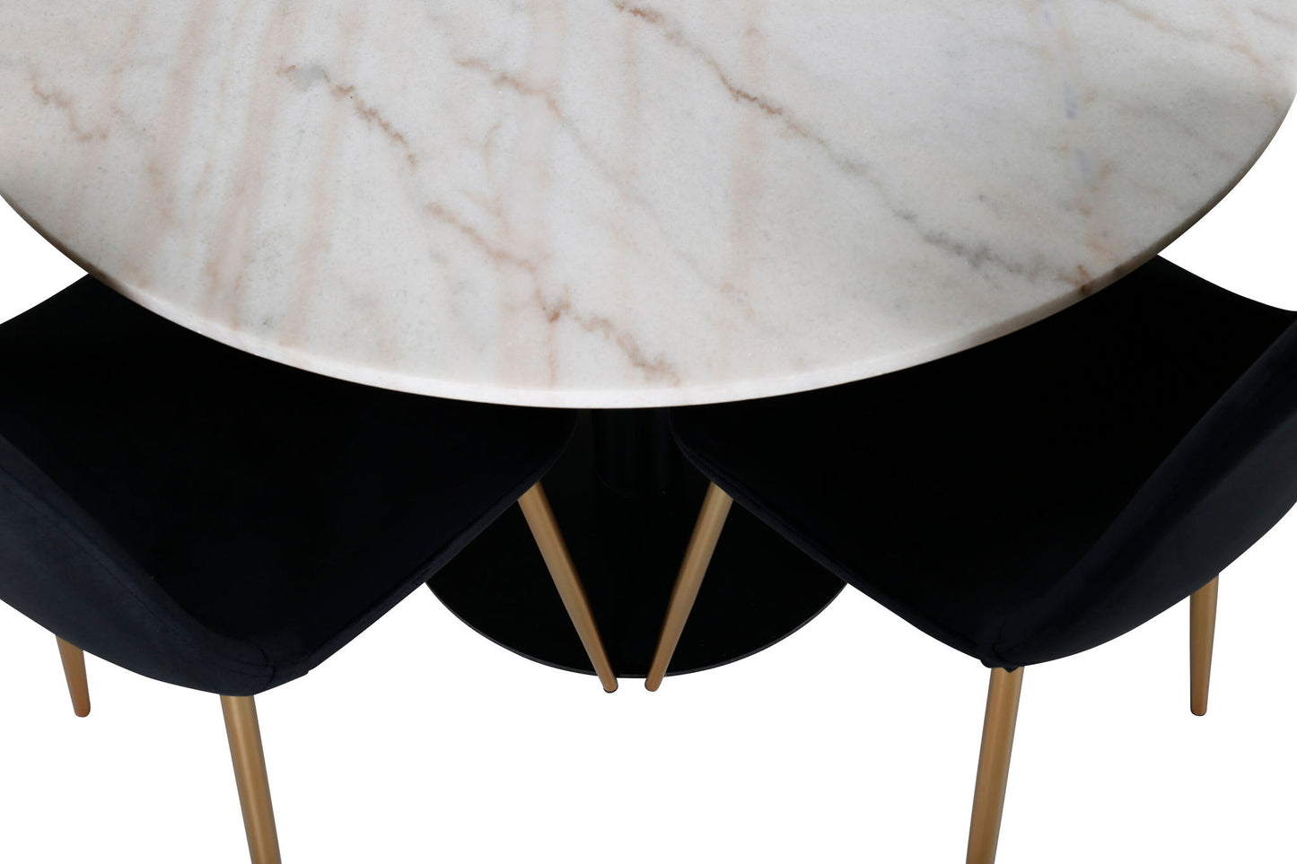 Estelle - Spisebord, rund 106cm Hvid marble / Sorte ben - Polar Stol - Sort velour / Mat messing ben 4