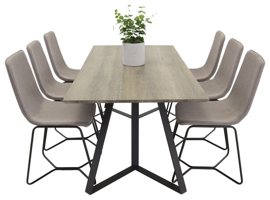 Maria Spisebord - Sort / Grå Ek - 180*90*H75+X-Spisebordsstol - Sort / Mellemgrå