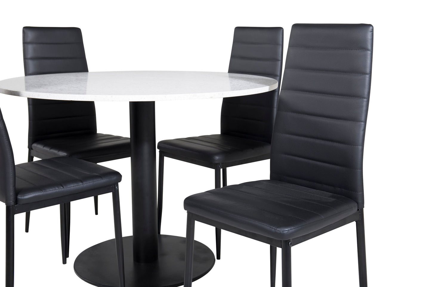 Razzia - Spisebord, ø106cm - Hvid / Sort+ Slim High Back Spisebordsstol - Sort