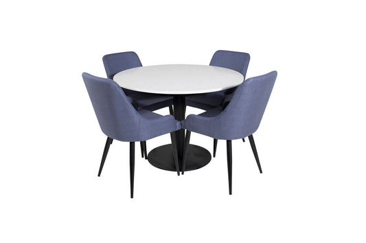 Razzia - Spisebord, ø106cm - Hvid / Sort+ Plaza Spisebordsstol - Sorte ben