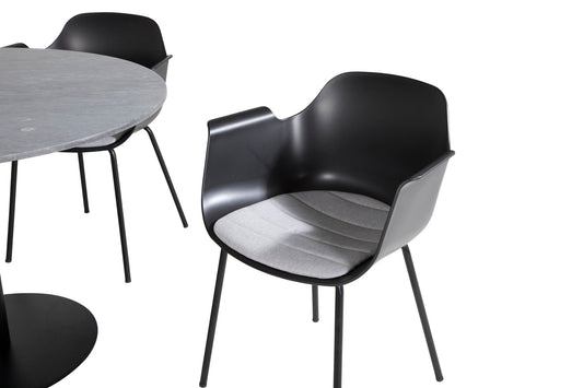 Estelle - Rundt spisebord, ø106 H75 - Sort+Comfort Plast Spisebordsstol - Sorte ben - Sort Plast