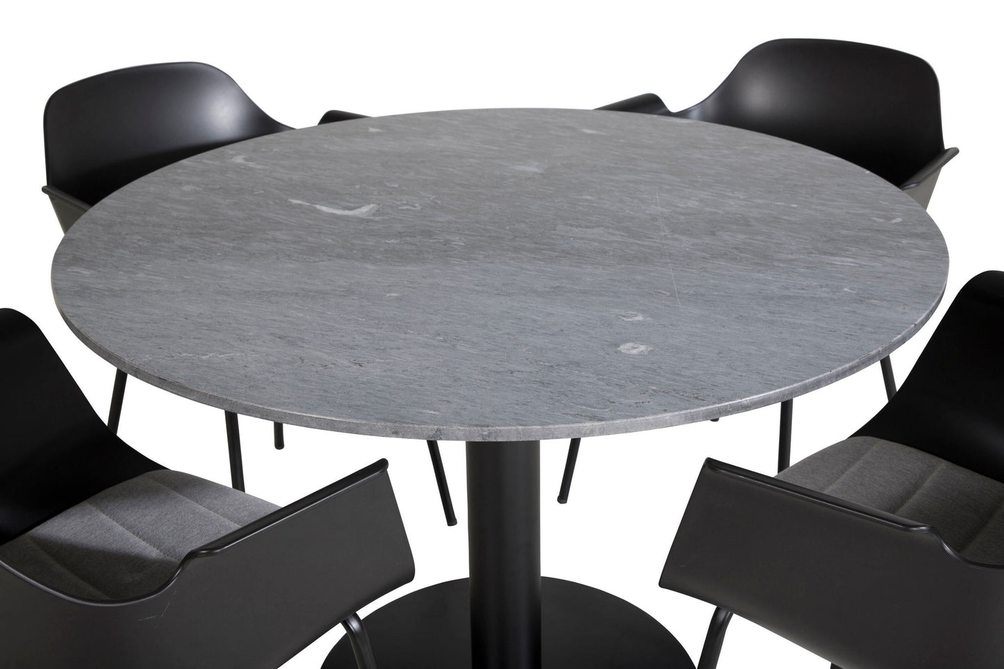 Estelle - Rundt spisebord, ø106 H75 - Sort+Comfort Plast Spisebordsstol - Sorte ben - Sort Plast